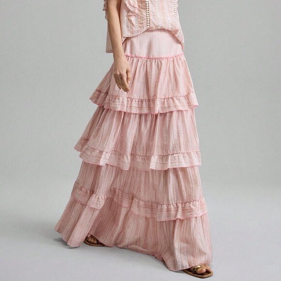 Pink Casual Ruffled Women's Elegant Multi-Layer Ruffled Skirt - Picture 1 of 6